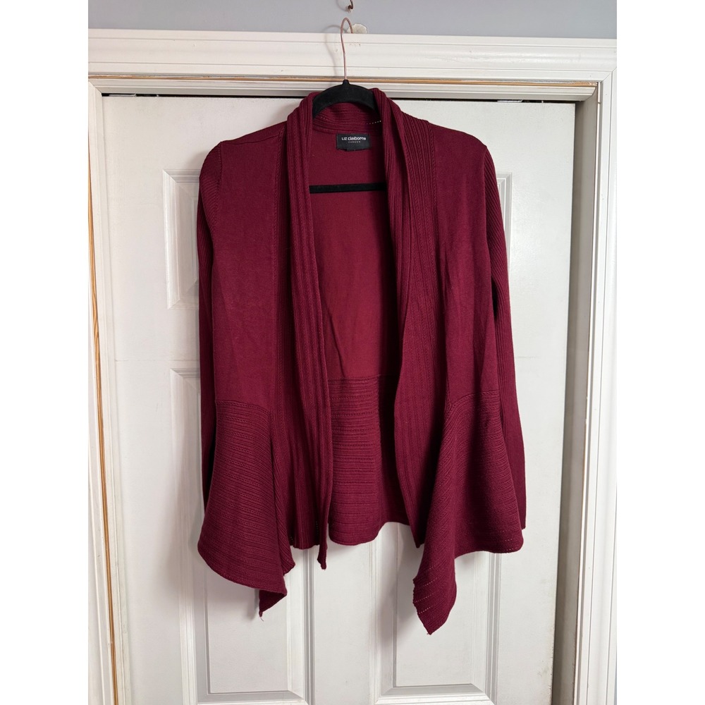 Liz Claiborne Career Burgundy Open Front Sharkbite Cardigan Sweater Large